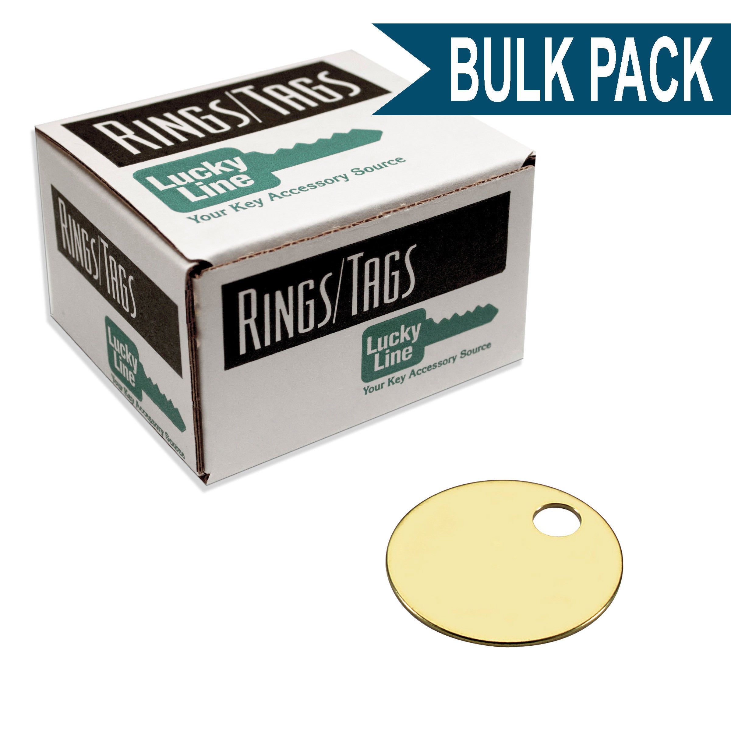 1 Inch Round Solid Brass Key Tag by Lucky Line - Imported Bulk Pack