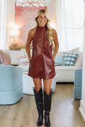 Dare Vegan Leather Mini Dress - Maroon
